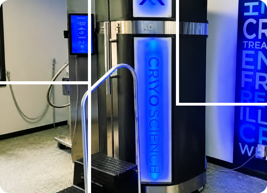 Cryotherapy chamber with blue illuminated display