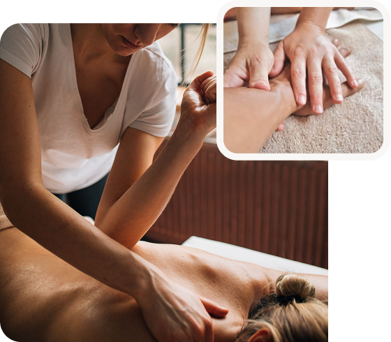 Therapist applying deep tissue massage on upper back