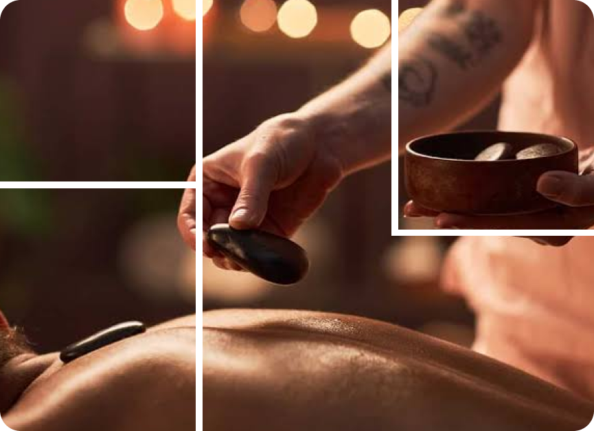 Hot stone massage stones placed on the back